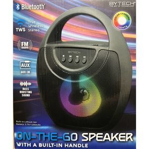 BYTECH ON THE GO SPEAKER BLUETOOTH FM RADIO USB/TF CARD COLOR CHANGE AUX INPUT.